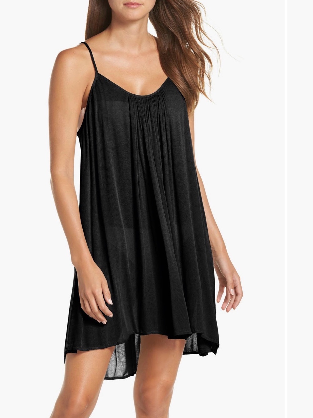 Black Spaghetti-Strap Cover-up Mini Dress